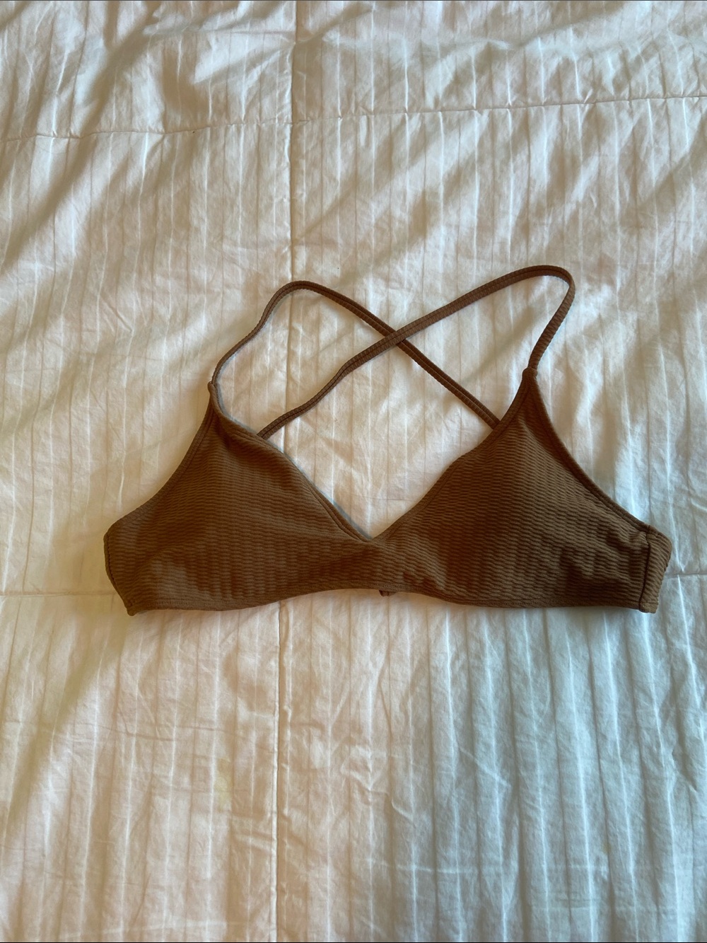 Carve Designs Brown Ribbed Cross-Back Bikini Top